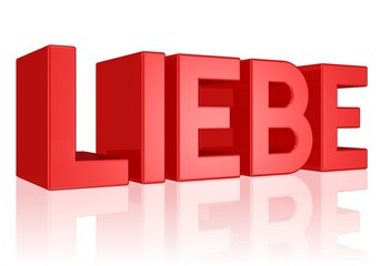 das Wort LIEBE in großen roten Blockbuchstaben