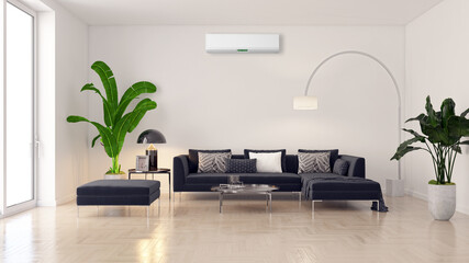 large luxury modern bright interiors with air conditioning illustration 3D rendering