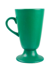 Green ceramic dink glass isolated on white background.