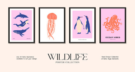 Wildlife minimalistic print poster collection - obrazy, fototapety, plakaty