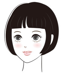前髪の短いボブスタイルの若い女性