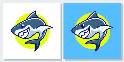 Illustration Cartoon Shark Cute Mascot Fish Ocean Character Wildlife Fun Happy Playful Logo Design