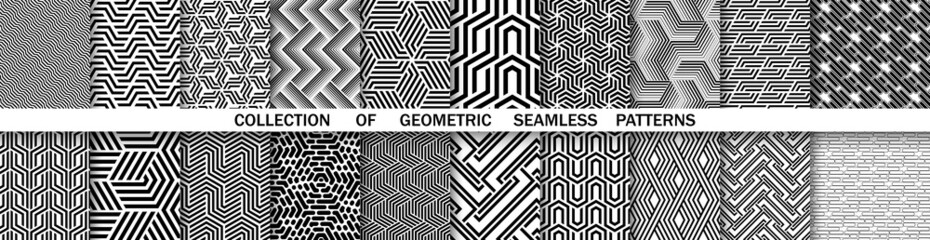 Geometric set of seamless black and white patterns. Simple vector graphics