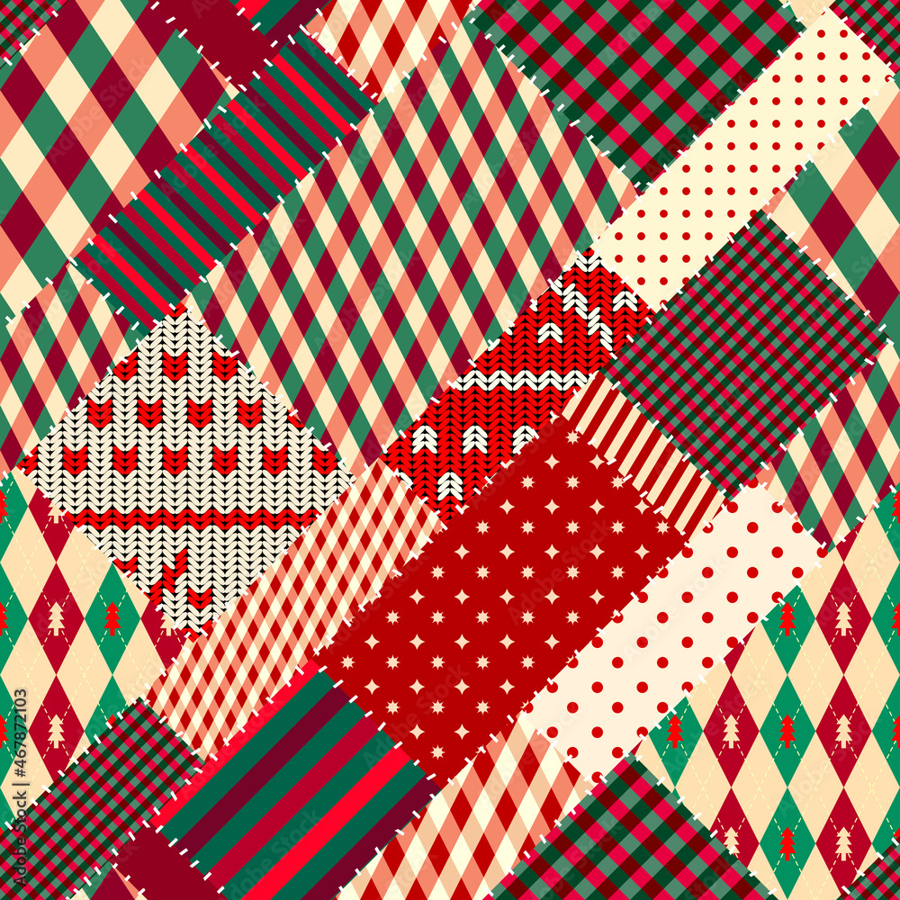 Poster Patchwork textile pattern. Seamless quilting design background.