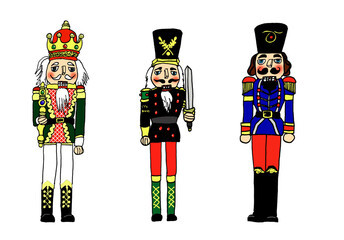 Set di soldatini dello Schiaccianoci , illustrazione isolata su sfondo bianco