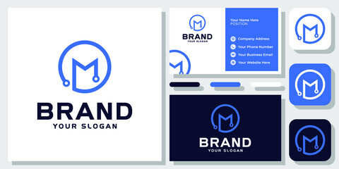 Initial Letter M Monogram Technology Digital Circle Network Logo Design with Business Card Template