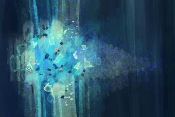 abstract blue background with colorful stains, interior decoration, handcrafted watercolor painting, wall abstraction 