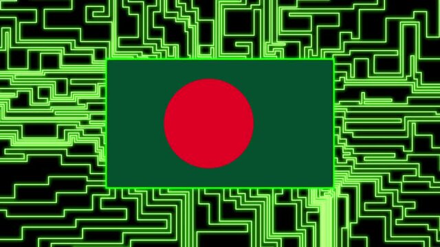 Bangladesh Flag lights up on circuit board as power reaches on a black background texture neon - Powered by Adobe