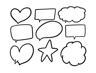 Hand drawn speech bubble set. Black color doodle style.