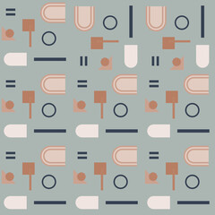 Modern vector abstract  geometric background with circles, rectangles and squares  in retro scandinavian style. Pastel colored simple shapes graphic seamless pattern. Abstract mosaic artwork.