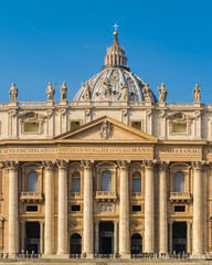 A view of main facade and dome of St. Peter's Basilica in the Vatican city, Rome, Italy