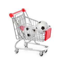 Soccer balls in shopping cart