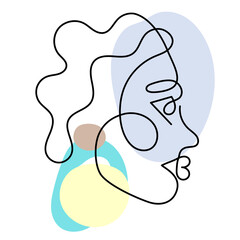 One line art face, modern contemporary minimalist abstract woman portrait. Continuous one line drawing faces