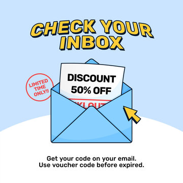 Mail inbox envelope with discount offer letter for online shop social media promotion vector illustration design