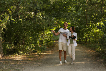 Fototapeta premium Lovely couple spending time together in nature reserve