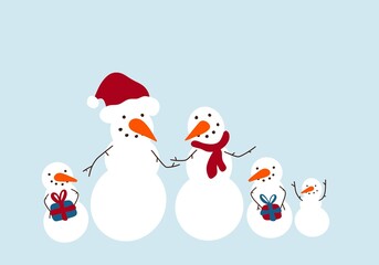 Winter set with snowman on blue background for wallpaper and packaging 