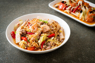 Instant noodles spicy salad on plate