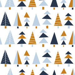 Modern abstract Christmas tree pattern. Seamless repeating vector background minimalist paper cut shapes. Decorative festive Winter holiday design for gift wrap, fabric, cards, wrapping.paper