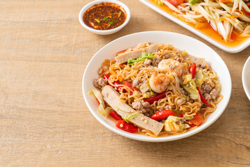 Instant noodles spicy salad on plate