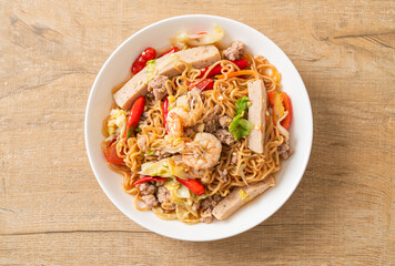 Instant noodles spicy salad on plate
