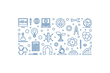 STEM concept minimal horizontal banner vector blue illustration © tentacula