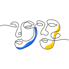Abstract man and woman one continuous line vector drawing.
