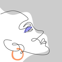 Abstract surreal face, creative art hand drawn line drawing