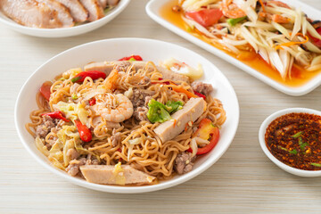 Instant noodles spicy salad on plate