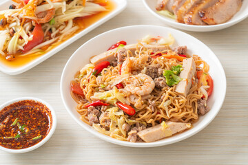 Instant noodles spicy salad on plate