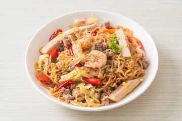 Instant noodles spicy salad on plate