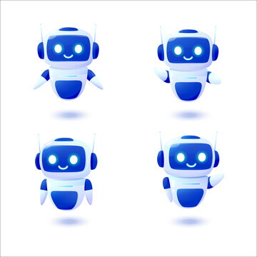 Cute robots - 2. A cute set of 3d chatbot characters. Vector illustration.