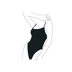 Female body in a swimsuit. Woman in lingerie. Linear art. 