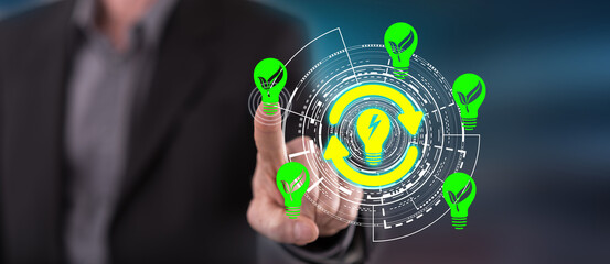Man touching a renewable energy concept