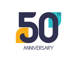 50th anniversary geometric logo. Overlap shapes for birthday design. Minimalist fifty year celebration