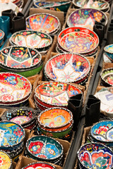 Plates painted with national ornament. Turkish dishes.