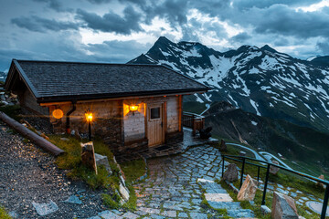 Wooden Cabin Hut in High Mountains in Grassglockner Glacier Austria