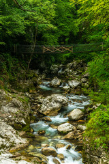 Naklejka na ściany i meble Tolmin Gorge Deep River Canyon in Slovenia Soca Valley. Wild Nature Landscape in Europe