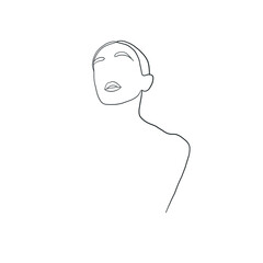 One line drawing of a woman's face. Continuous one line style. Hand drawn vector illustration.  