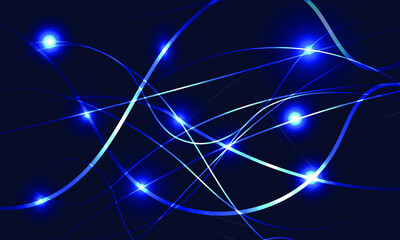 Abstract blue polygon triangles shape pattern background with golden line and lighting effect luxury style. Illustration Vector design digital technology concept.