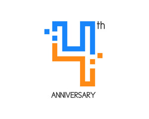 4 years anniversary logo design with digital concept and pixel icon