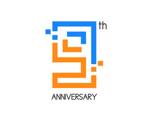 Fototapeta premium 9 years anniversary logo design with digital concept and pixel icon