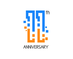 Obraz premium 11 years anniversary logo design with digital concept and pixel icon