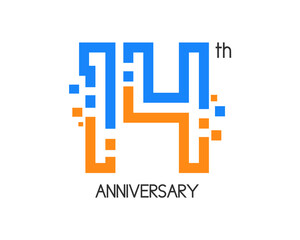 14 years anniversary logo design with digital concept and pixel icon