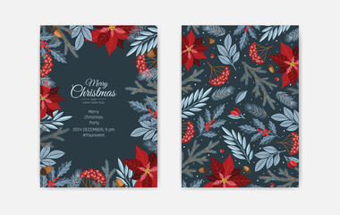 Collection of christmas greeting cards with christmas elements