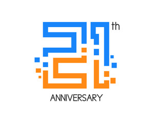 21 years anniversary logo design with digital concept and pixel icon