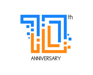 70 years anniversary logo design with digital concept and pixel icon