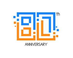 80 years anniversary logo design with digital concept and pixel icon