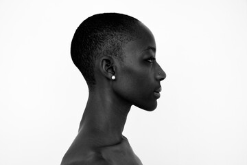 Black woman wallpaper profile view, monotone filter