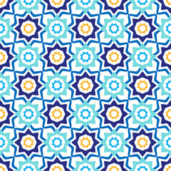 Islamic pattern. Arabic, indian, japanese motifs. Mandala seamless pattern. Ramadan kareem and Hari Raya background. Ethnic bohemian background. Abstract flower. Vector illustration