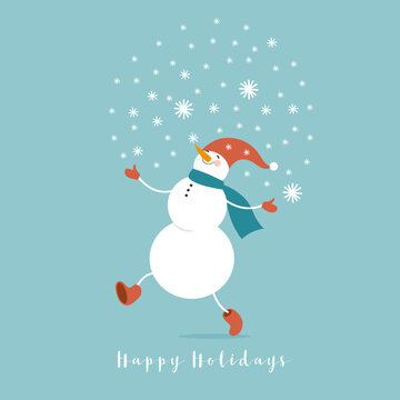 Christmas card. Cute funny snowman